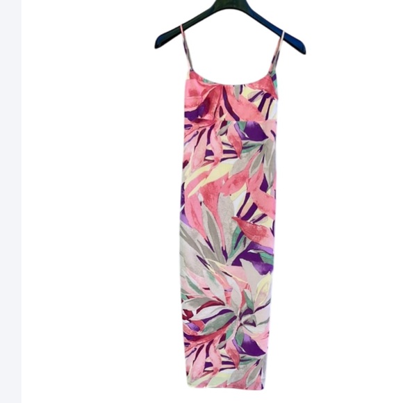 Wayf Tropical Print Slip Midi Dress Spaghetti Strap Form Flattering Sz Small - Picture 2 of 14